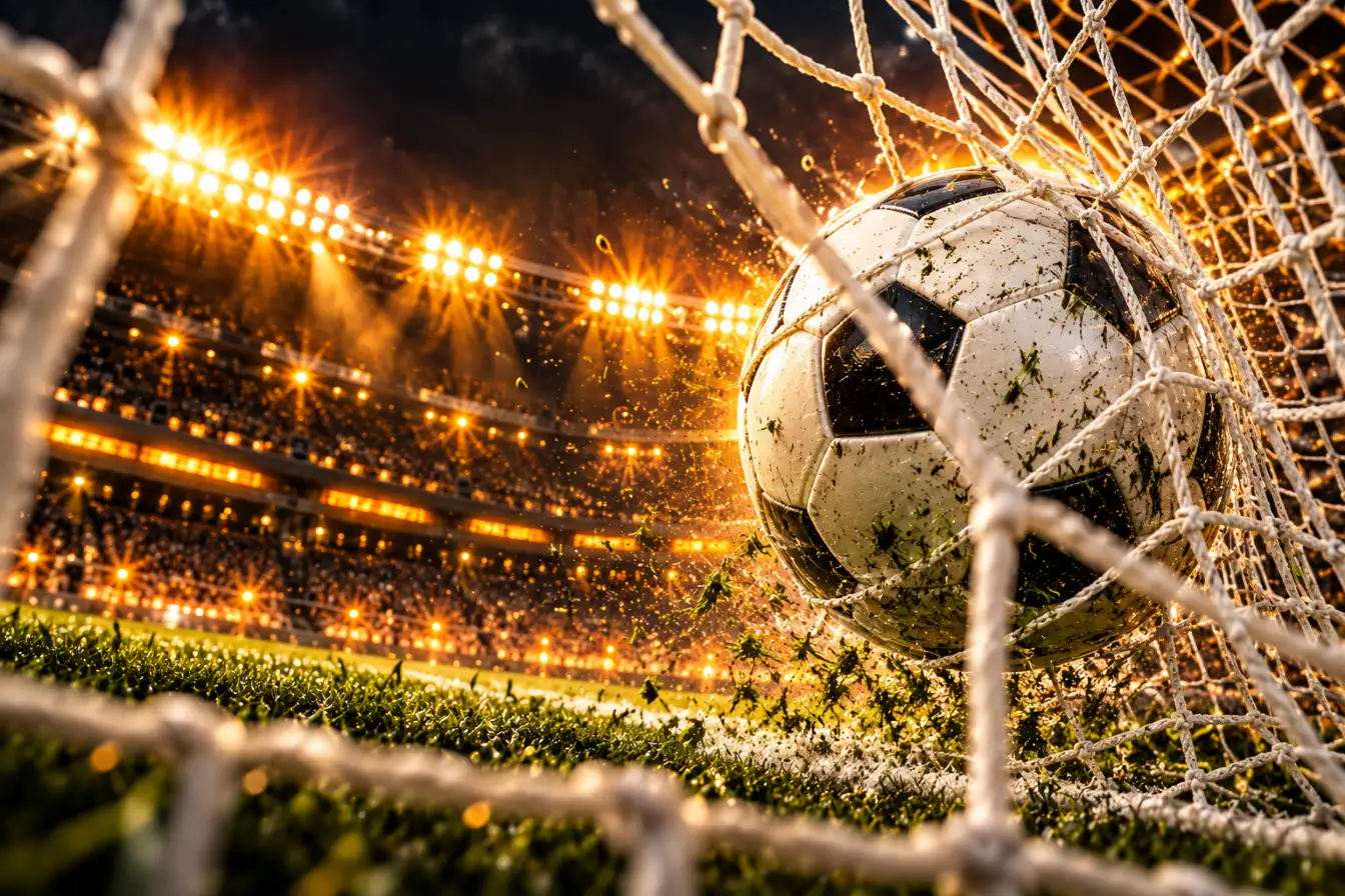 Pallone che gonfia la rete sotto i riflettori dello stadio: le scommesse Netwin sul calcio